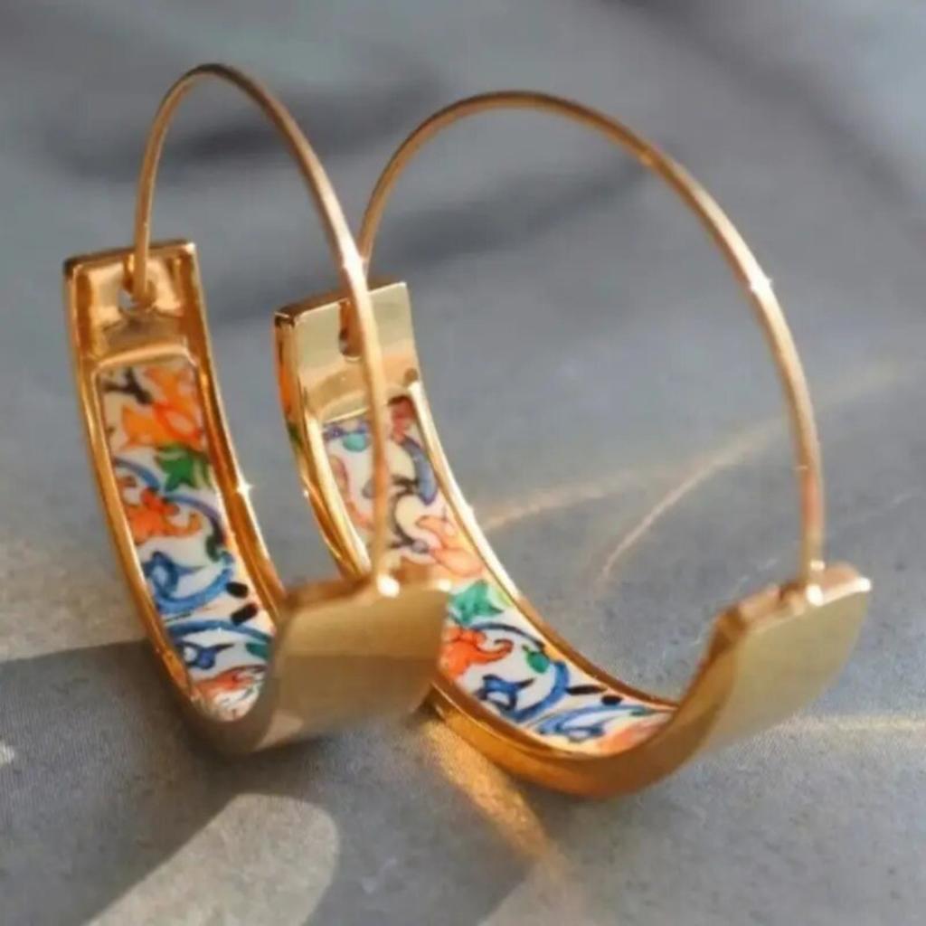 Colorful Floral Enamel Hoop Earrings Bohemian Ethnic Style Women Jewelry