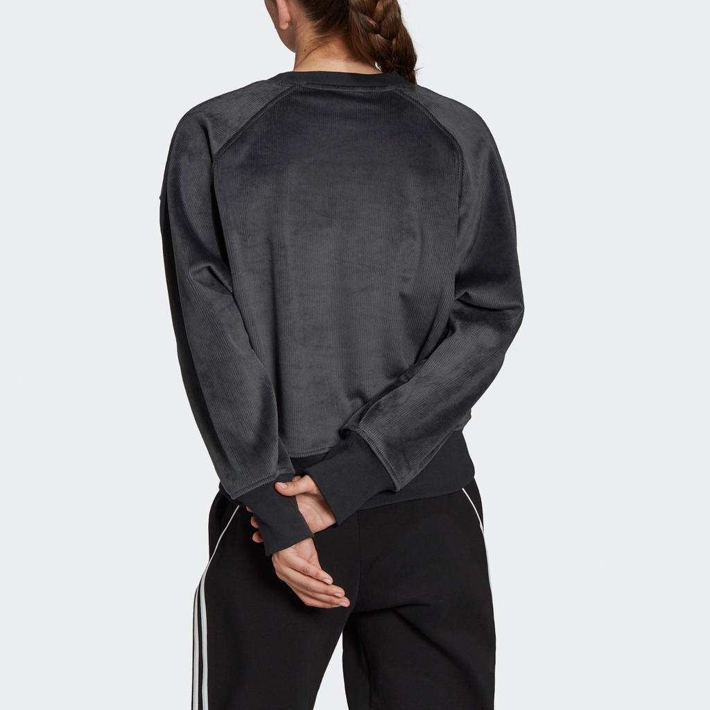 Adidas Corduroy Textured Sports Pullover Sweater Women Tops Black H31102