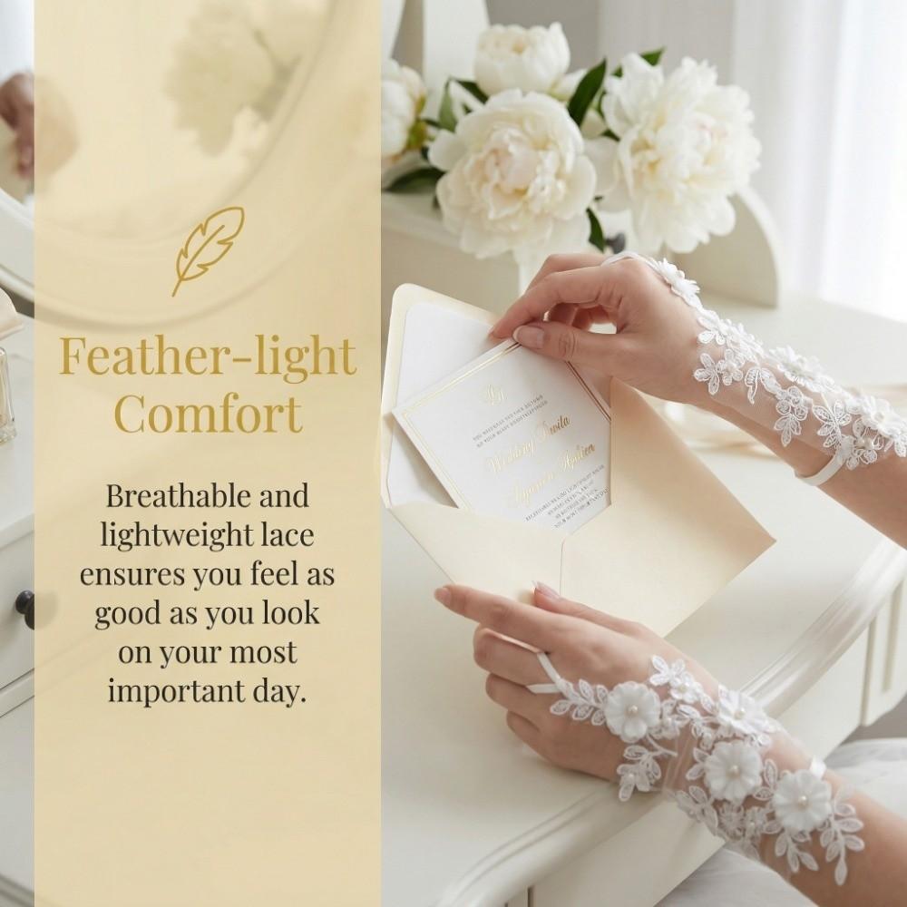 Fashionable Elegant Lace Fingerless Gloves Floral Fingerless Bridal Gloves Pearl Sheer Mesh Wedding Gloves Opera Performance