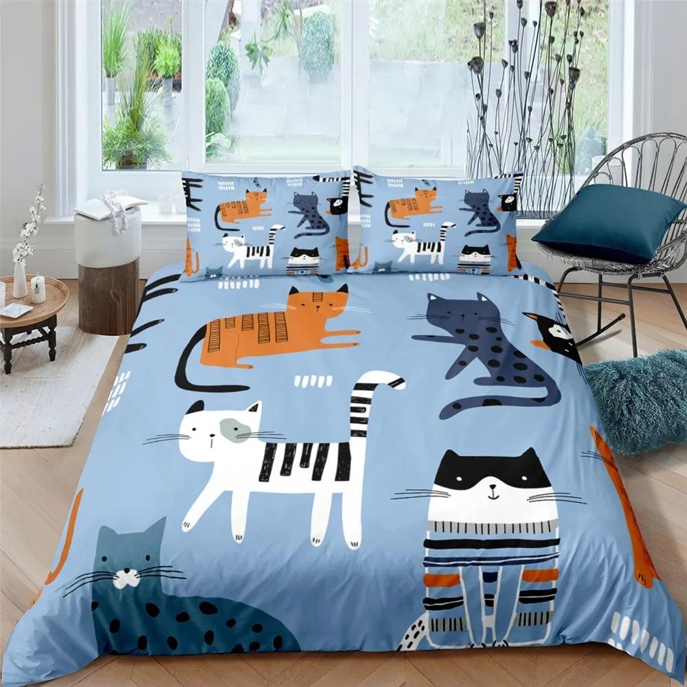 Heimtextil Cartoons Niedliche Katze Bettbezug Bettdeckenbezug Kissenbezug Junge Mädchen 23-teiliges Polyester Bettwäscheset King Queen Einzelgröße