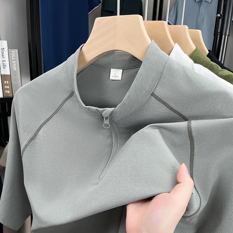 

Summer Men s Korean Version Crew Necke Half Zippr Quick-Drying Short Sleeve Men s Casual Sports T-Shirt M