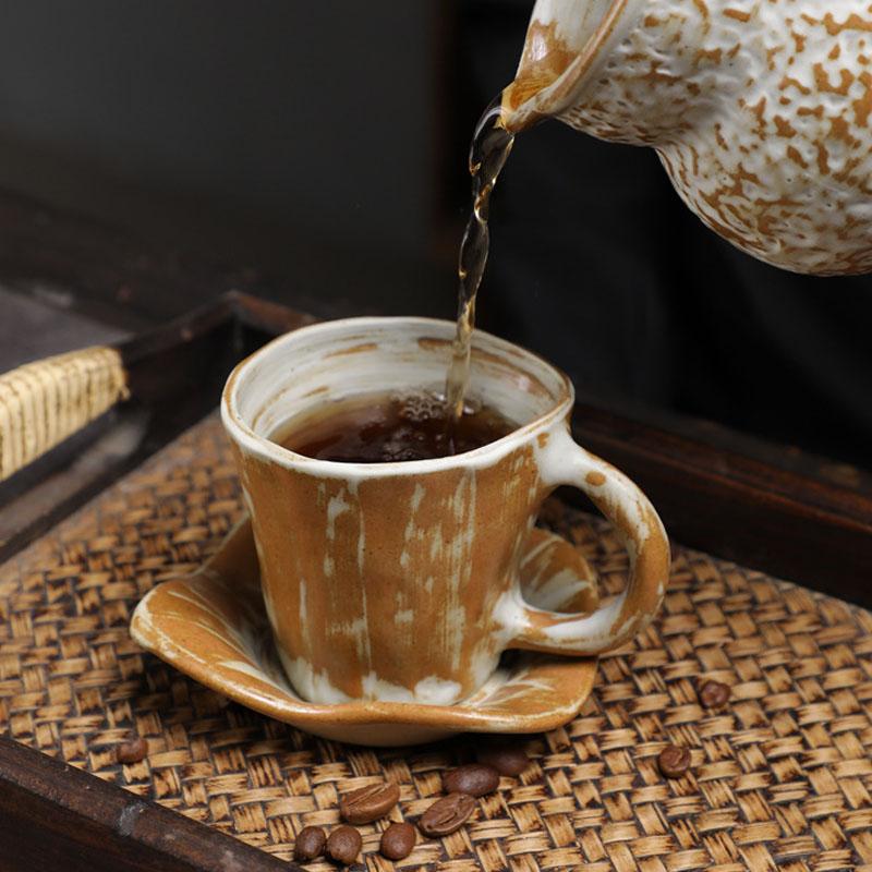 Vintage Ceramic Tea Cup Set with Saucer And Handle Espresso Mug for Latte Cafe Macchiato Unique Gift for Men And Women