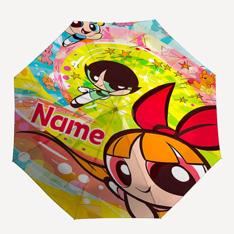 

1pc Powerpuff Girls Custom Name Automatic Folding Umbrella, Durable Plastic & Iron, Lightweight for Outdoor Daily Use S1230062