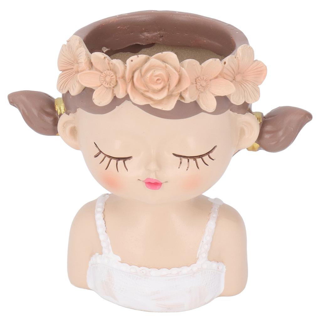 Girl Flower Pot Cute Shape Resin Face Planter Pot with Drainage Hole for Succulents Cactus Indoor