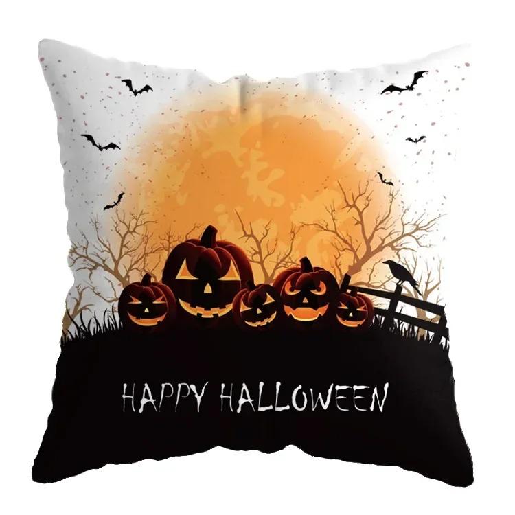 Home Decor Halloween-Themed Cushion Covers With Spooky Scenes Pattern Cushion Cover Suitable For Sofa Bedroom Car Pillow Cover