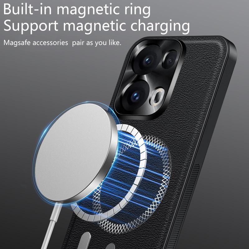 Luxury PU Leather Case For Oppo Reno13 Pro Magsafe Magnetic Metal Ring Lens Protection Shockproof Cover For Oppo Reno13 F 5G/4G