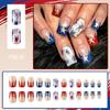 Square False Nail French Tip Press on Nail Full Cover Fake Nail Independence Day Glues on Nail Patriotic False Nail