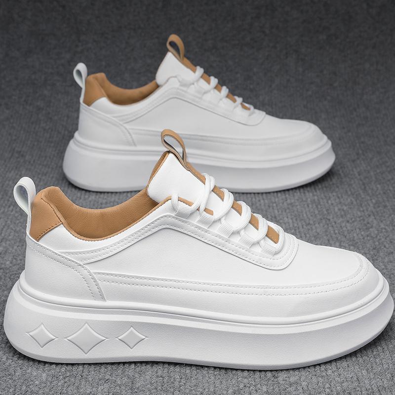 Модные мужские повседневные туфли на платформе с толстой подошвой из кожи белого цвета — фото 3