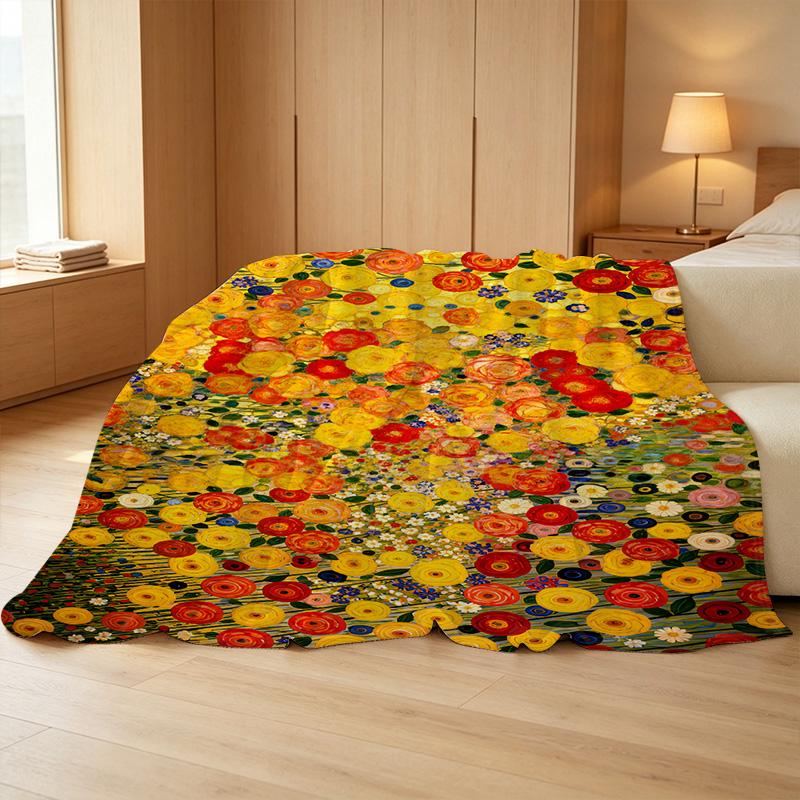 Klimt Floral Collection Hemmed Flannel Blanket - Soft Cozy Warm Artistic Throw for Home, Sofa Napping, Bedroom, Christmas & Halloween Use