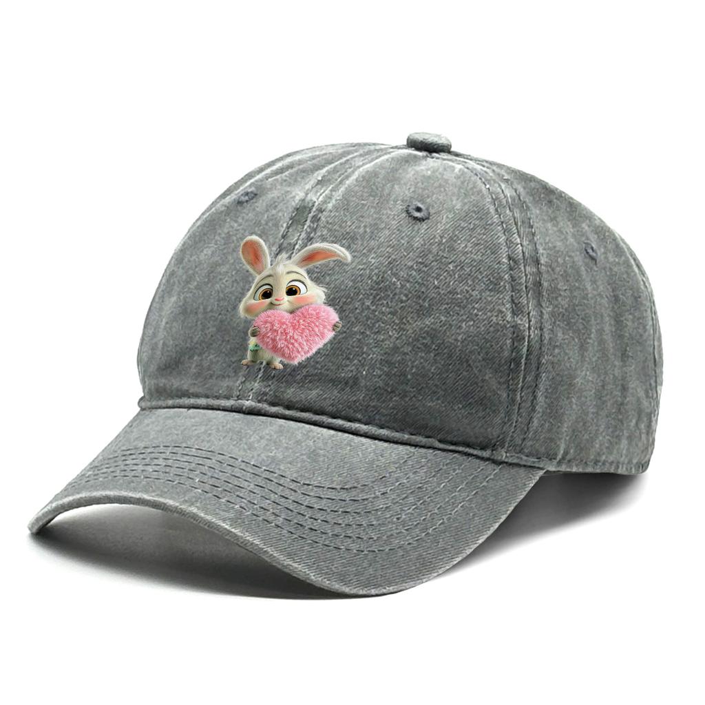 Rabbit Pink Heart Printed Snapback Baseball Cap Adjustable Inelastic Baseball Hat Flat Cap For Daily Wear Hiking Fishing