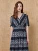 Maja Lace Pattern Smoked Banding V-Neck Long Dress