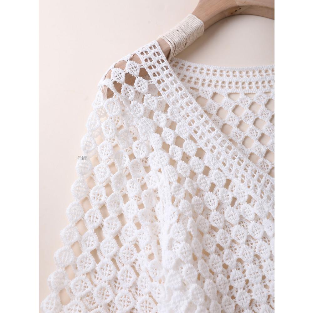New Short Cotton T-Shirt Women Knitting O-Neck Hollow Summer Style Basic Tops Tees Loose Clothing