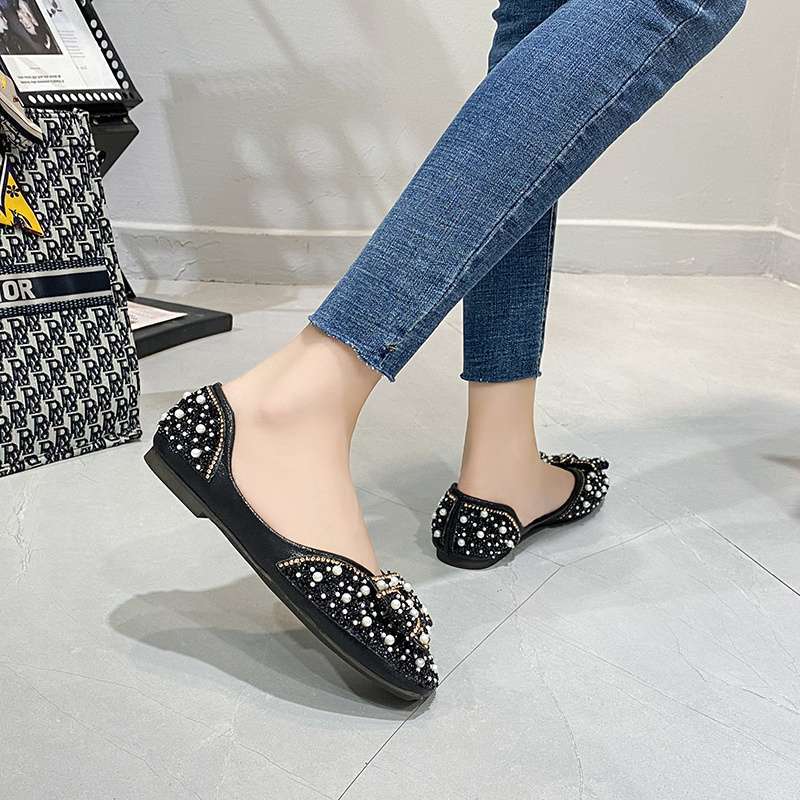 Flat single shoes women's 2025 summer ladyshoes new bow diamond beanie shoes small fragrant wind ladyshoes women's grandma shoes