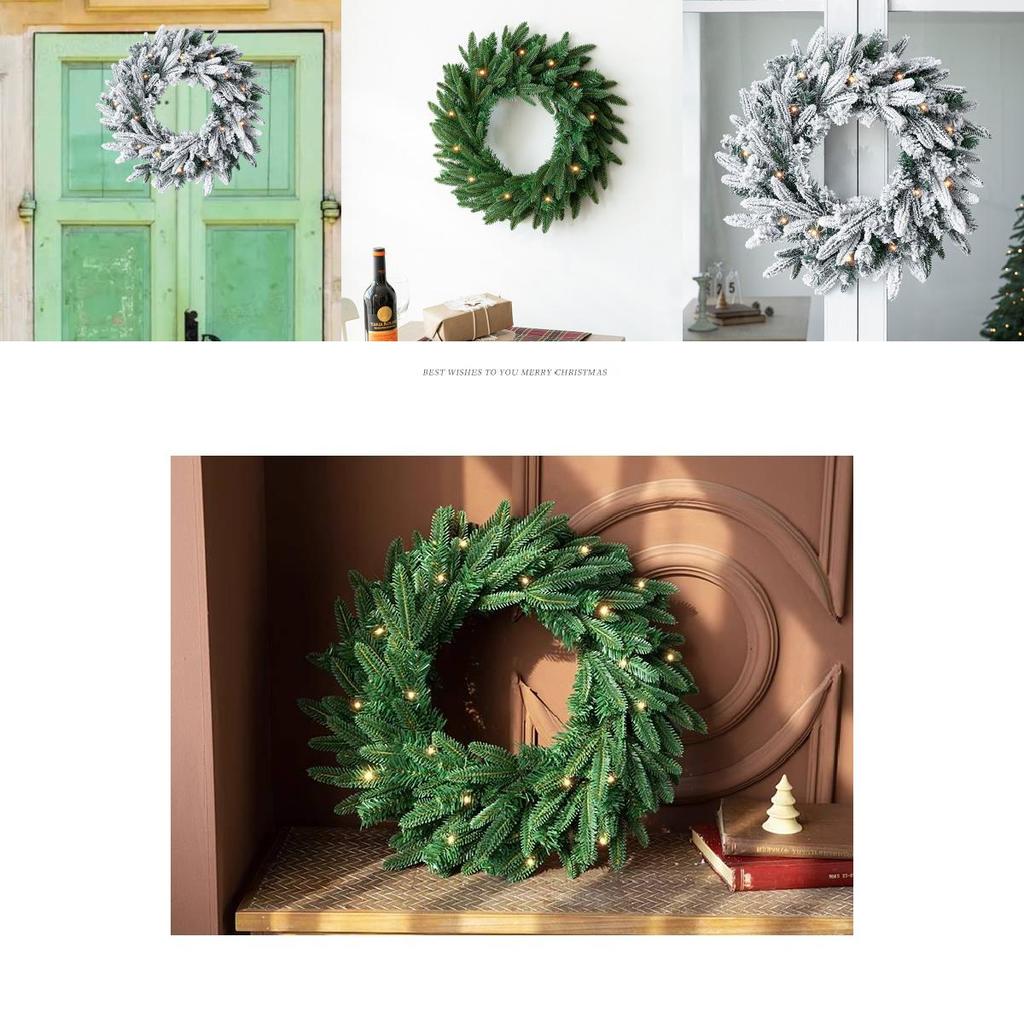New Christmas Wreath Door Hanging 50/60cm Green Pe Mixed Leaf Snowflake Decor
