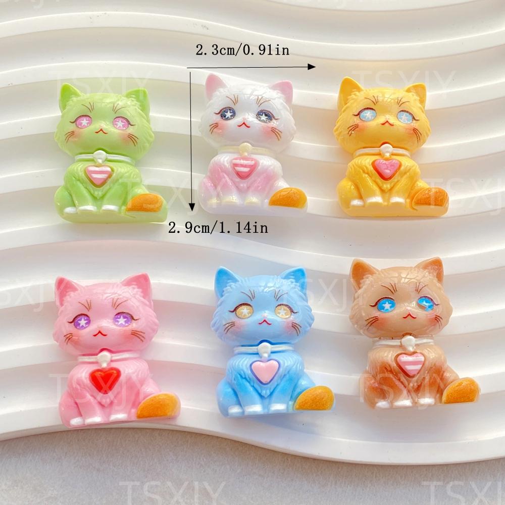 6PCS New Colorful cute cartoon 3D animal kitten Flat back Cabochon Stone Scrapbook DIY Decor Figurines Crafts Accessories