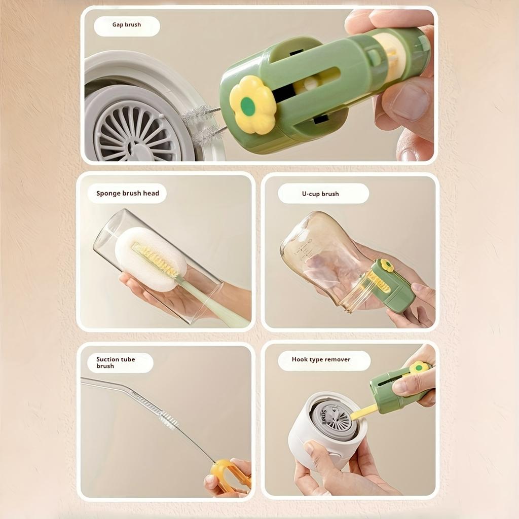 Set Perii de Curățare Multifuncțional 5 în 1 Eficient pentru Sticle de Apă, Pahare de Sticlă Nu Necesită Electricitate Compatibil Living Bucătărie