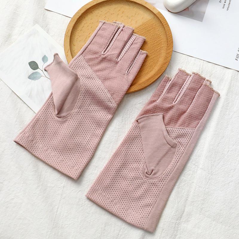 Semi-fingered Summer Sunscreen Gloves for Women Driving UV Resistant Anti-slip Thin Cotton Gloves
