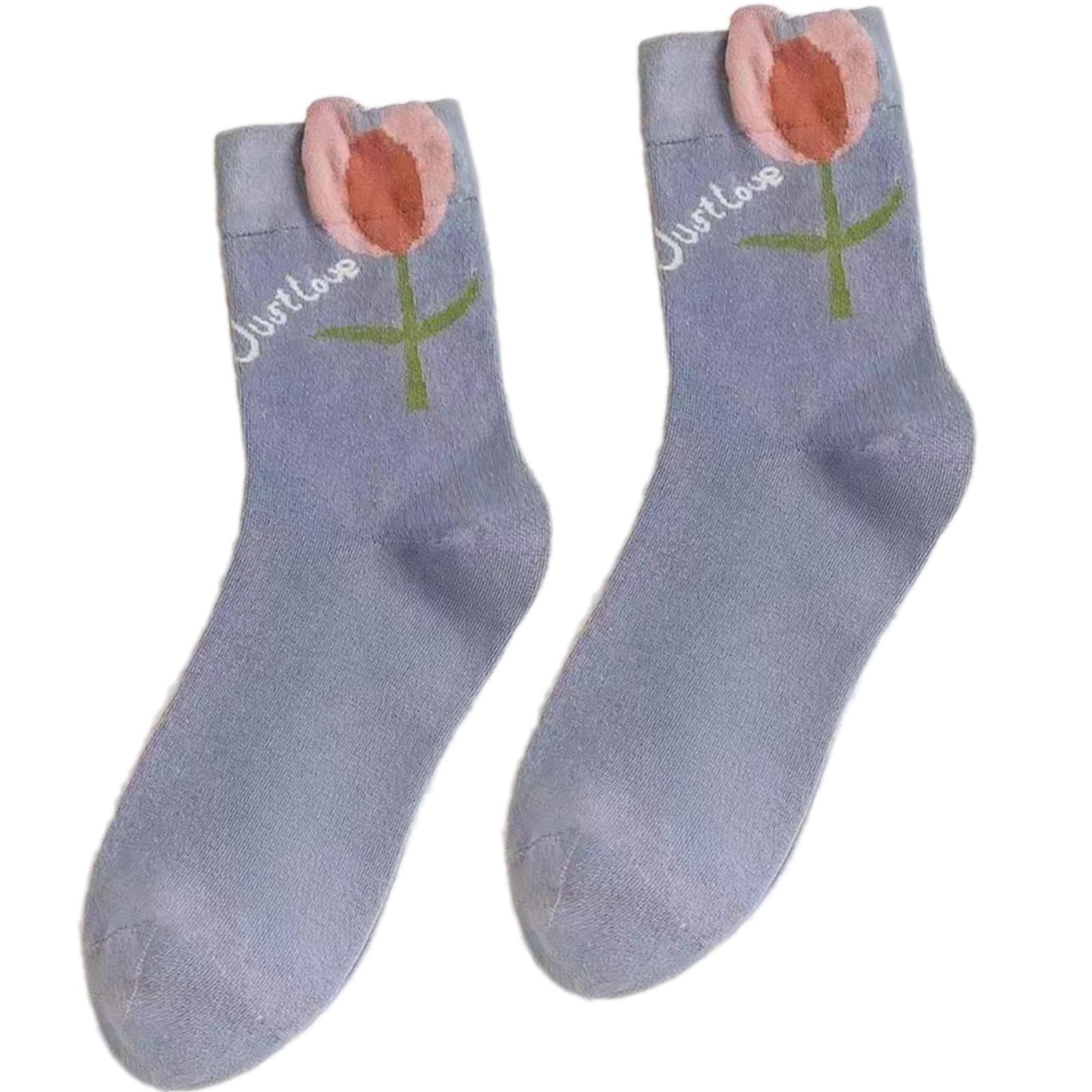 

Милые цветочные носки для женщин и девочек, дышащие чулочно-носочные изделия, милые корейские стили, носки средней длины для студентов