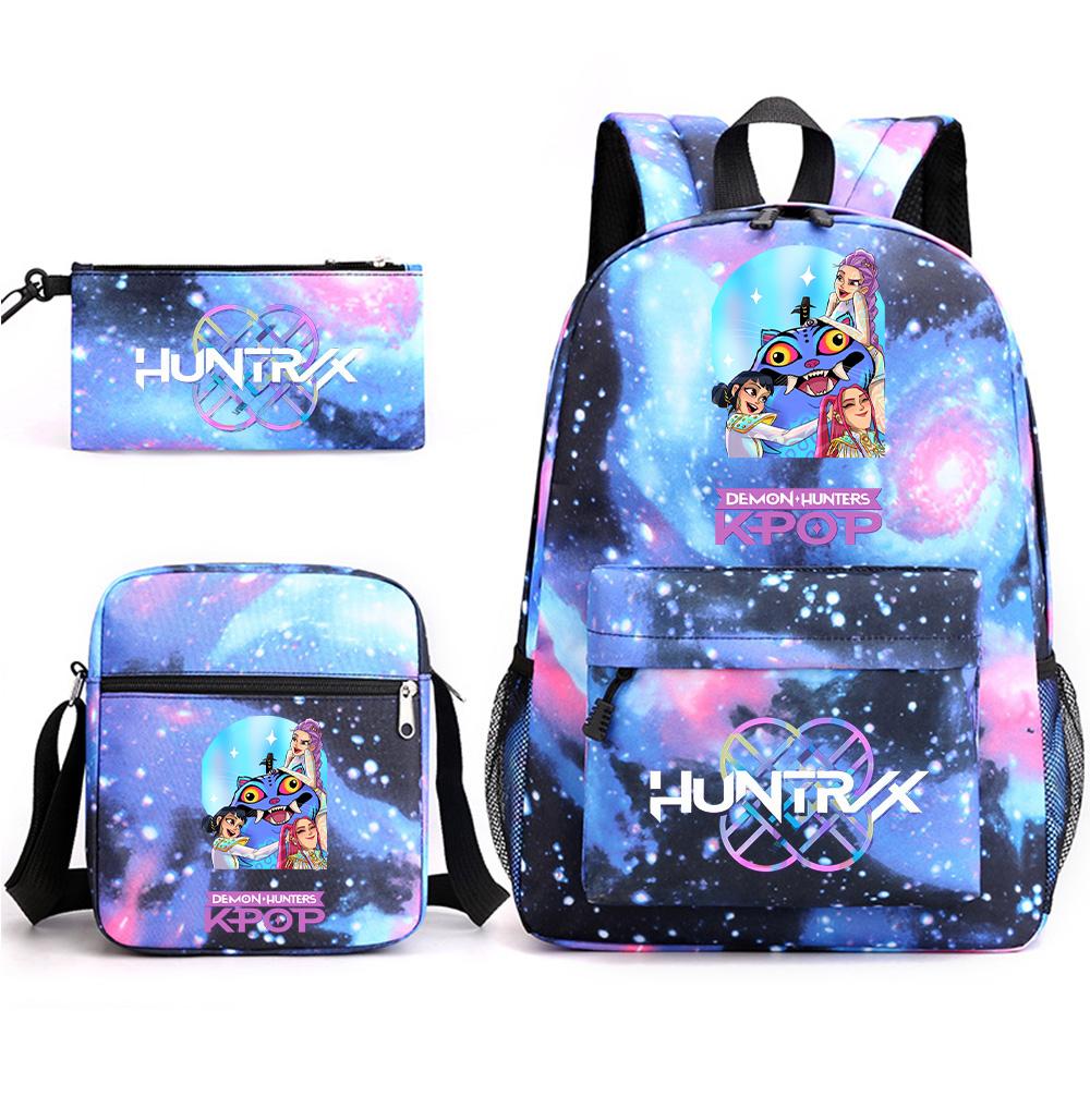 Set da 3 pezzi Anime Cartone Animato K-Pop Cacciatori di Demoni Zaino Stampato con Borsa a Tracolla Astuccio per Ragazzo Ragazza Adolescente Zaino Scolastico di Grande Capacità