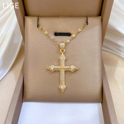 Mikro-Inlay Leichter Luxus Zirkon Kreuz Schwerindustrie Mikro-Inlay Halskette Damen Mode Trend Schlüsselbein Kette Hersteller