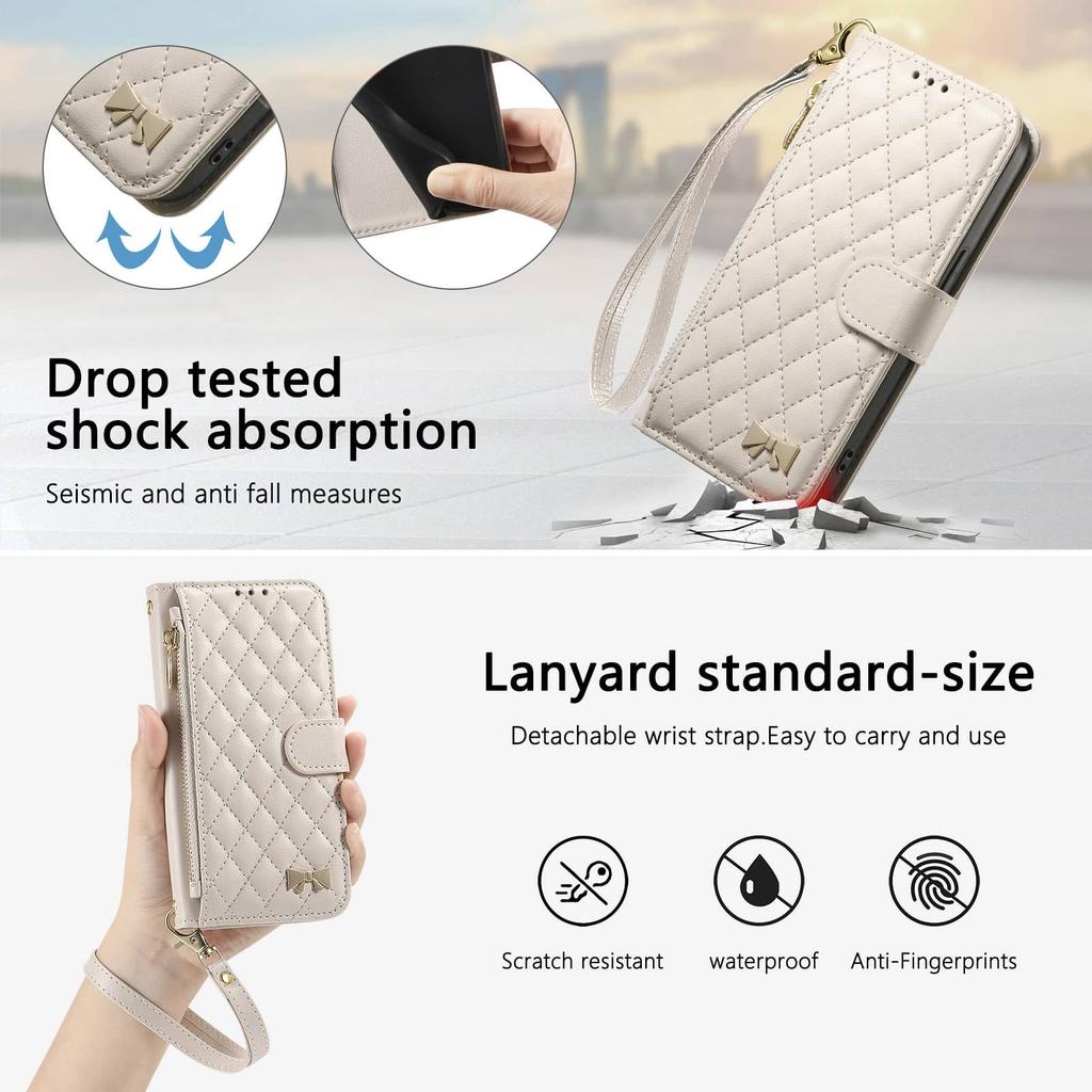 For Samsung Galaxy A57 A56 5G A54 A53 A52 A51 A71 4G A50 A30S Crossbody Wallet Case, Quilted Zip Pocket Card Holder Flip Cover