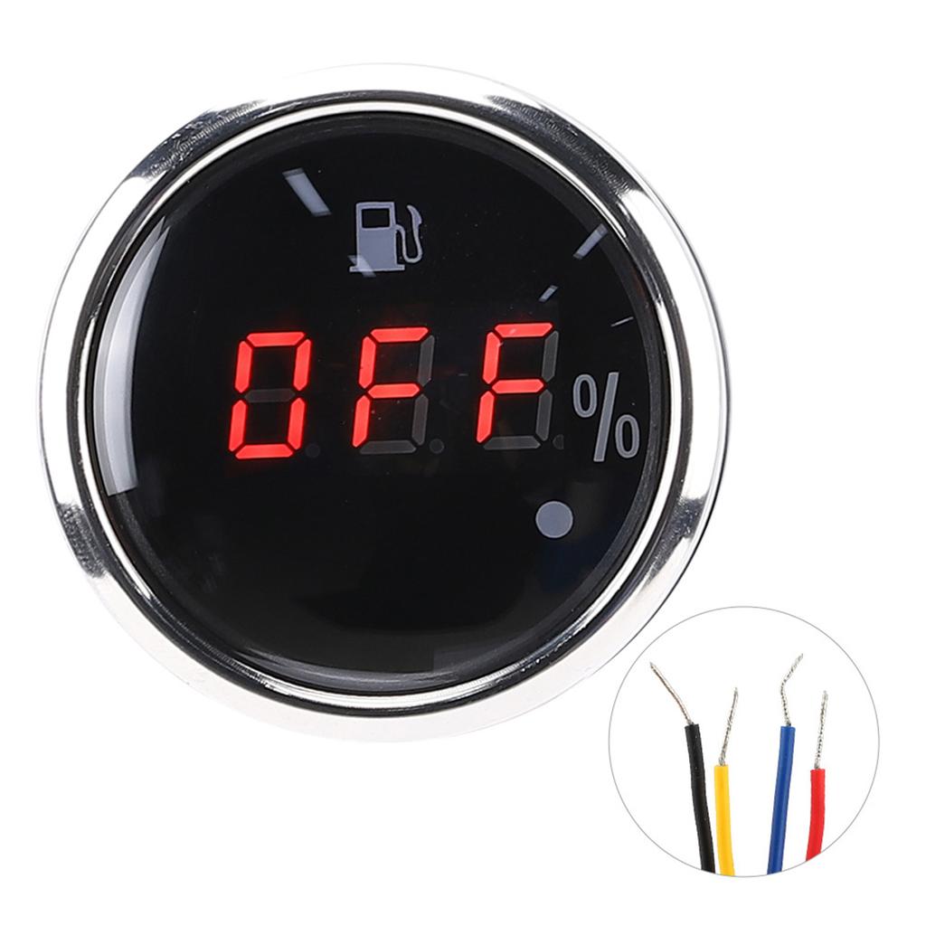 2in Fuel Level Gauge LED Digital Display Smart Red Light Alarm for Marine Boat CarAmerican Standards Black