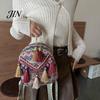 Shoulder Pressure Relief Bag Ethnic Jacquard Backpack, Colorful Small Backpack with Tassels, Geometric Tassel Decoration Straps, Boho Crossbody Purse