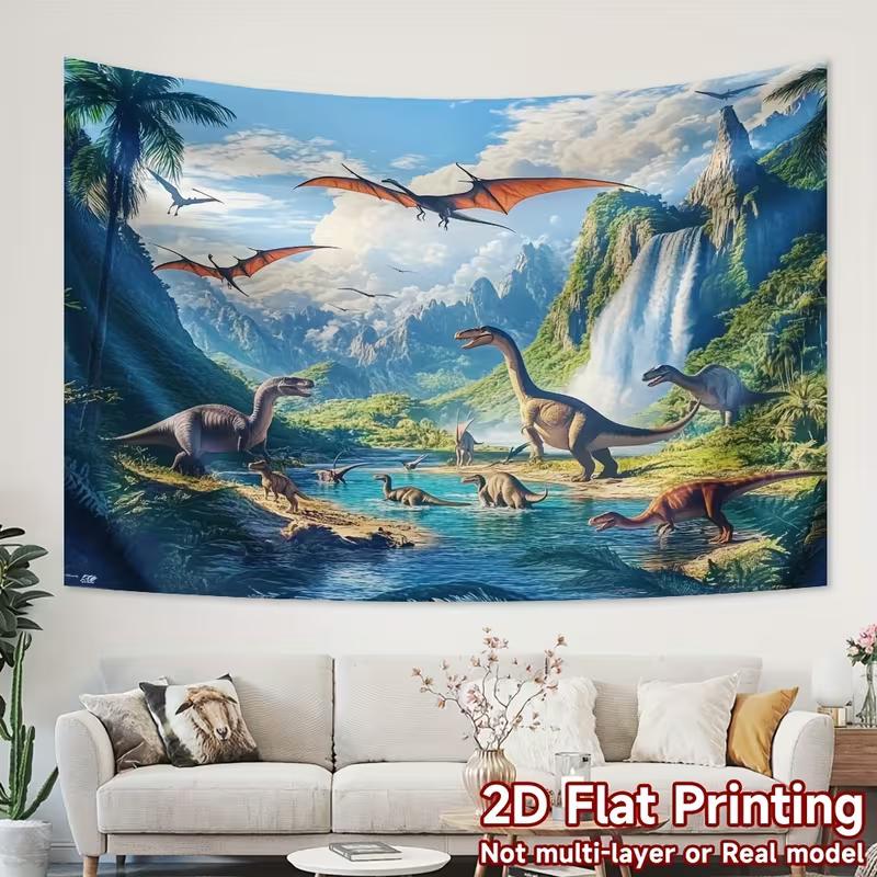 Realistic Dinosaur Tapestry, 150x100cm Prehistoric Waterfall & Mountain Wall Decor for Boys Room & Birthday Party
