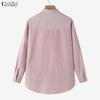 ZANZEA Women Casual Turn Down Collar Long Sleeve Loose Stripe Blouse