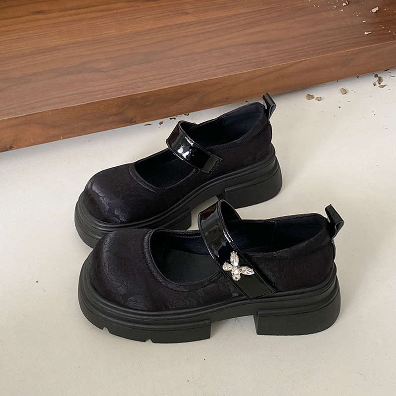 Thick-soled heightening embroidered Mary Jane shoes women's 2025 summer new with skirt sweet round head versatile small leather shoes