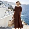 New Spring Summer Waist Cinched Side Button Drawstring Dress, Lazy Casual Vacation Dresses for Women Europe America Crossborder