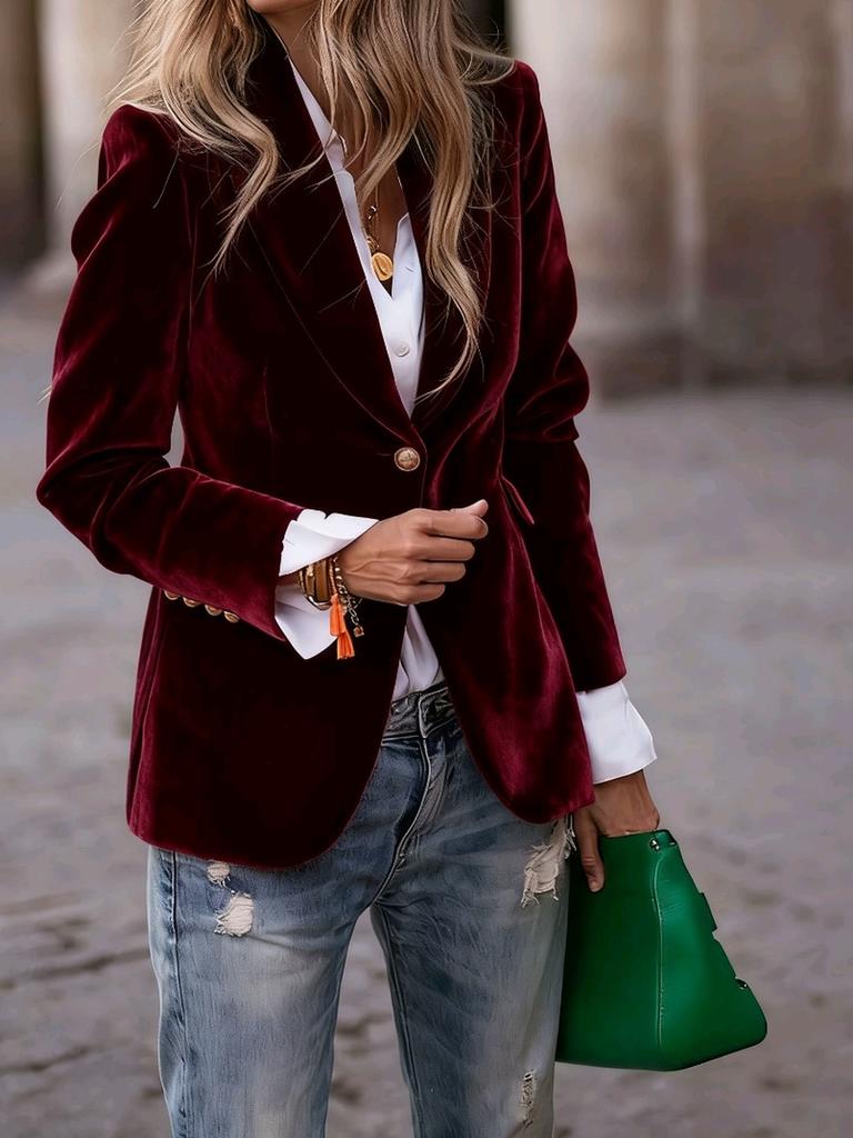 Spring New Arrivals  Velvet Elegant Slim Fit Pocket Blazer