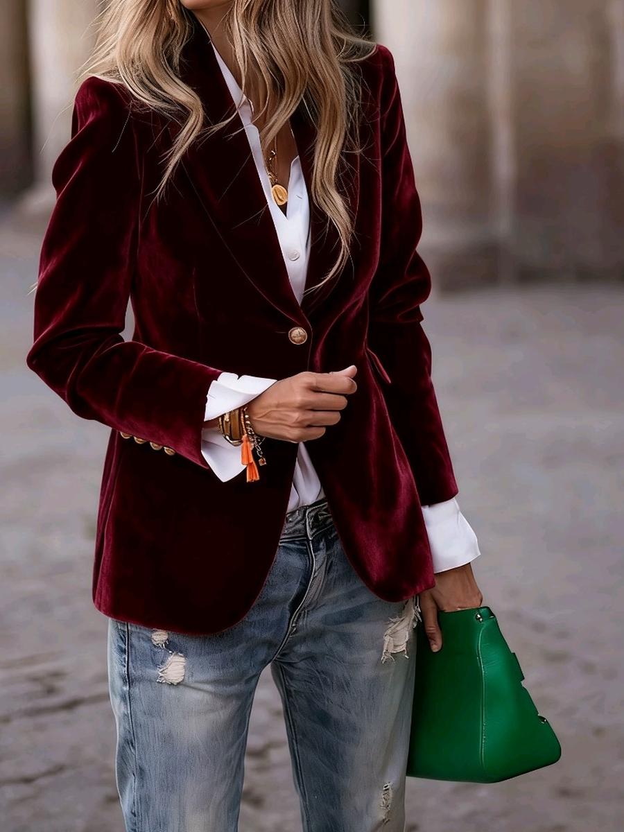 

Весняні Новинки Оксамитовий Елегантний Приталений Піджак з Кишенями XL