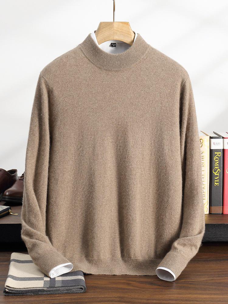 Men's Cashmere Half-High Neck Pullover - Autumn/Winter Versatile Loose Knit Sweater for Mid-Aged and Young