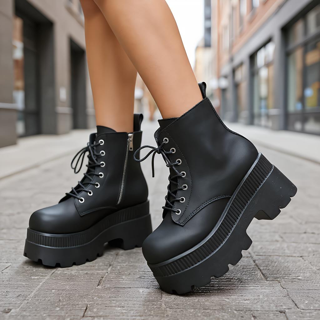 New Summer Platform Ankle Boots, Suitable for Women, Casual Shoes, Women's Lace-up Platform Boots