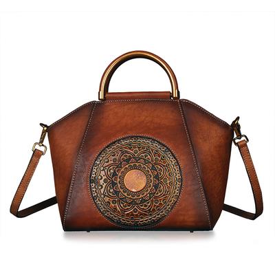 Borsa a tracolla in vera pelle goffrata con manico superiore Borsa retrò modello totem Borse a spalla da donna in pelle naturale di alta qualità