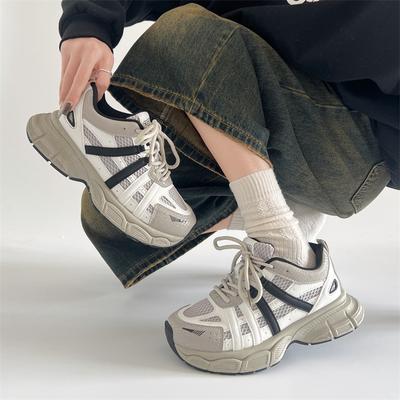 Gray Versatile Foot Small Platform Dad Shoes Women's 2025 New Autumn and Winter Lightweight Height Increase Casual Sports Shoes
