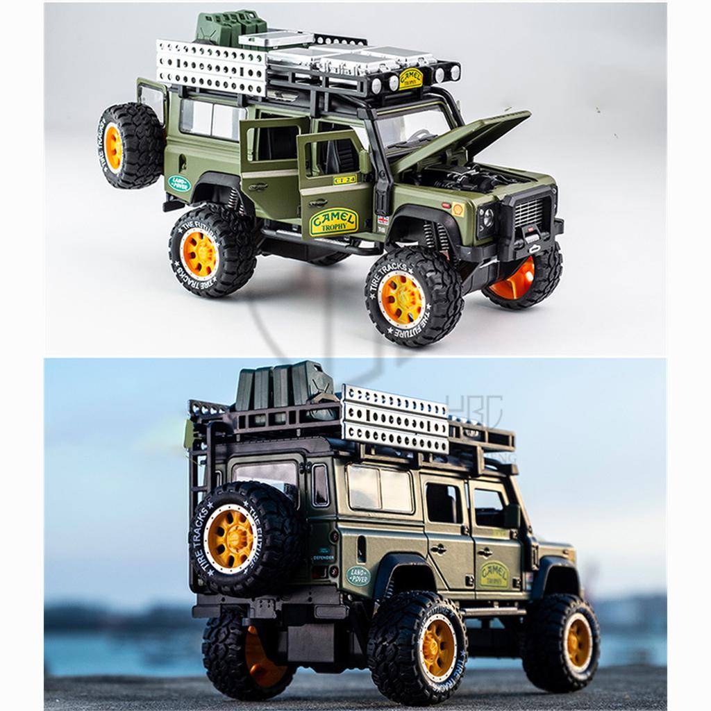 1:28 Scale Trophy Defender Hračky z tlakově lité slitiny Modely aut, Kovová autíčka s funkcí stahování Sbírky světel a zvuků Dárky