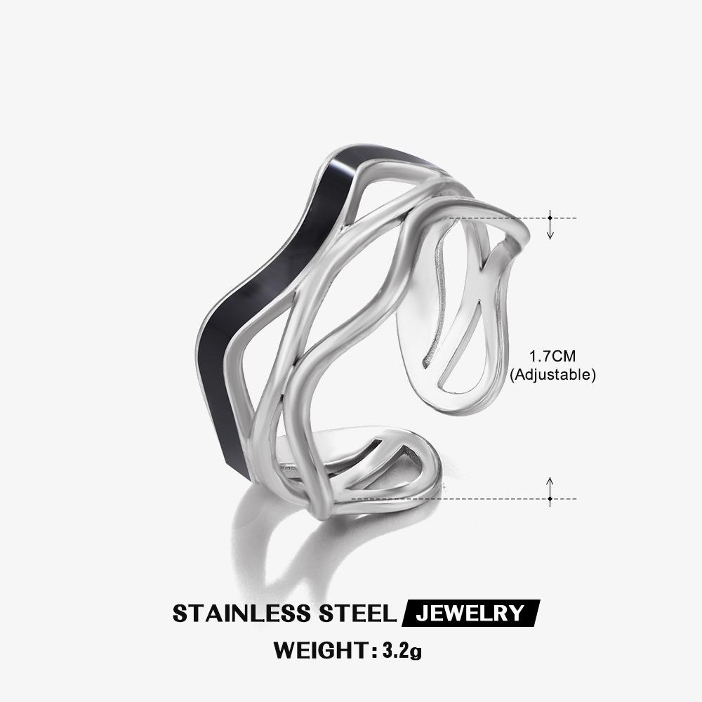Stainless Steel Vintage White Enamel Open Rings for Women 18K Gold Plated Adjustable Finger Ring Wedding Chic Jewelry
