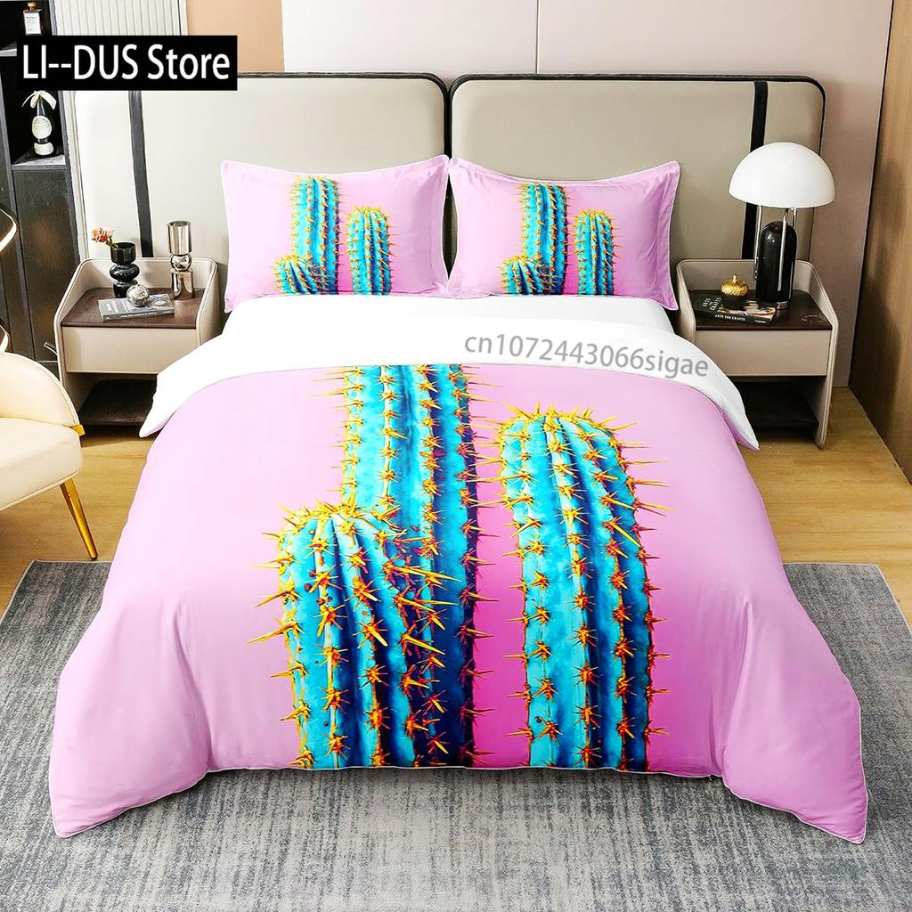 Cute Cactus Duvet Cover Bedding Set Comforter Cover for Children Girls Room Decor Boho Animal Quilt Cover Queen King Full Size