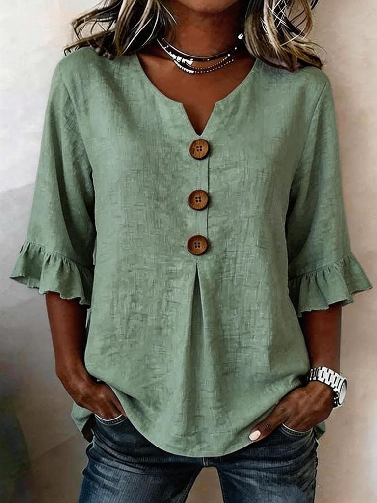 2026 Summer European & American Women's V-neck Cotton Linen Fashion Shirt