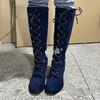 Fashion Roman Boots 2024 New Autumn and Winter Fashionable Lace Up Knight Boots Round Toe High-heeled Retro Women's Shoes Zapatos Mujer