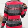 Long Sleeve Striped V-Neck Splicing Button Casual Top T-Shirt Women