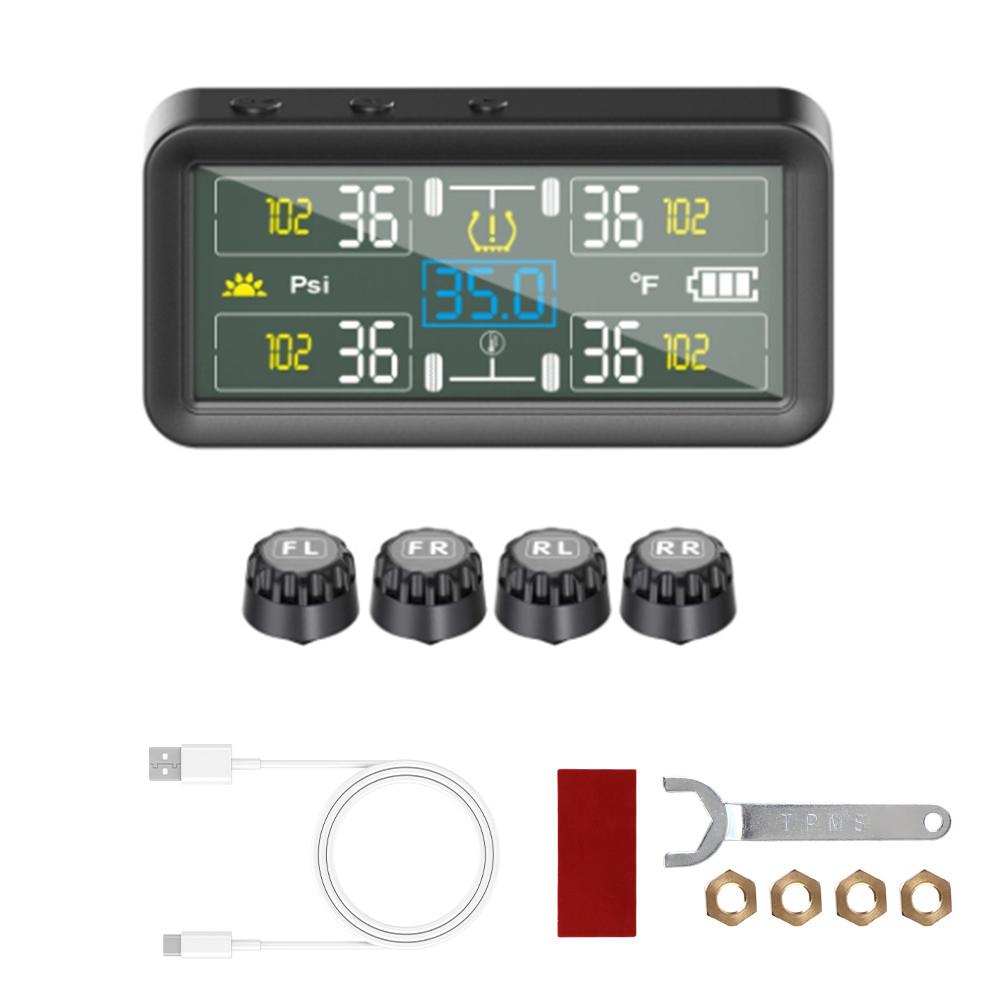 Solar Car Tire Pressure Alarm Waterproof 4/6 wheel External Sensors TPMS 0~9.9Bar Digital LCD Display For Car Truck RV Tractor