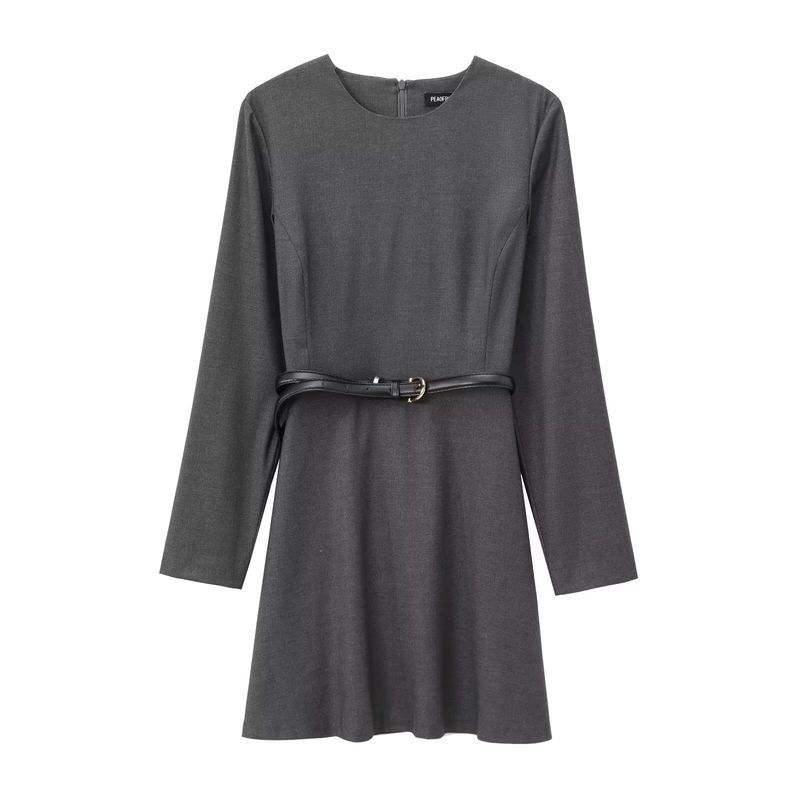

Kaslead New Arrival Women s Clothing Fashion Style Fashion with Belt Tight Waist Minimalist Short Dress 3736263 Dark gray L
