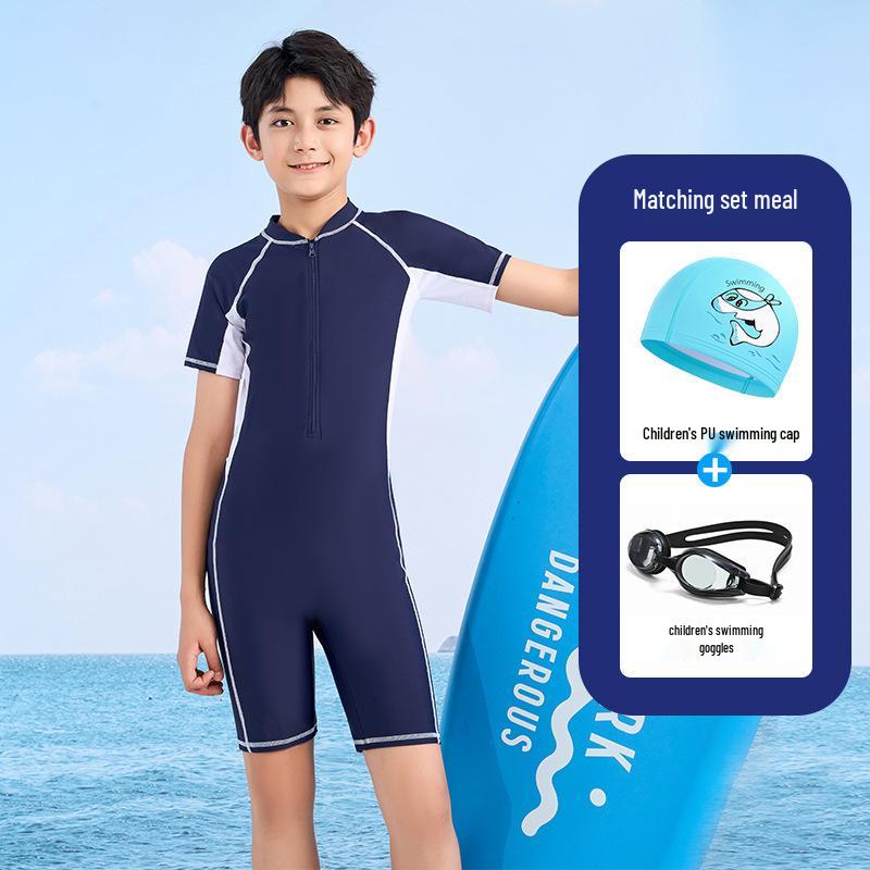 Boys' Quick-Dry One-Piece Training Swimsuit with Sun Protection for School Teens