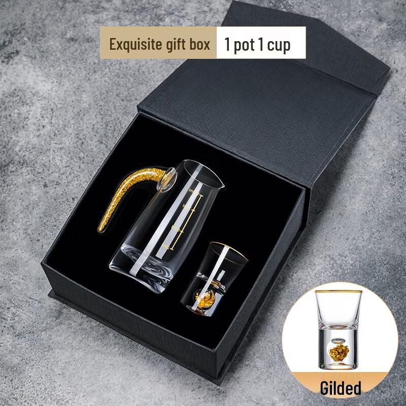 Rolandor GS064 Gold-Accented Crystal Baijiu Decanter & Glass Gift Set