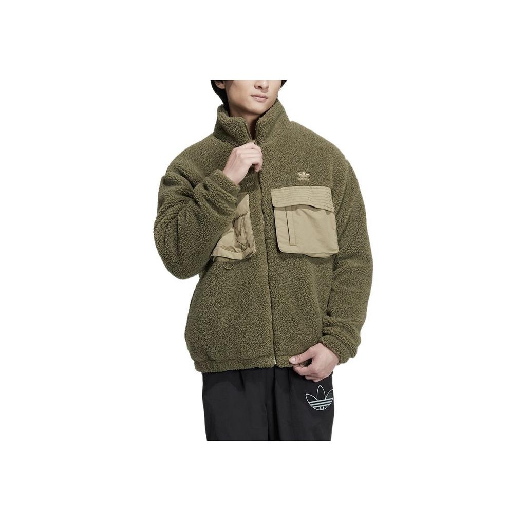 Adidas Originals Trefoil Solid Color Logo Embroidery Stand Collar Zip Jacket Men Outerwear Green IC8163