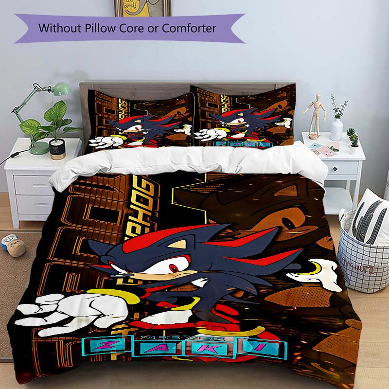 3pcs bedding set Sonic Shadow Includes 1 Comforter + 2 Pillowcases, Without Pillow Inserts, Soft Comfortable,a0909183