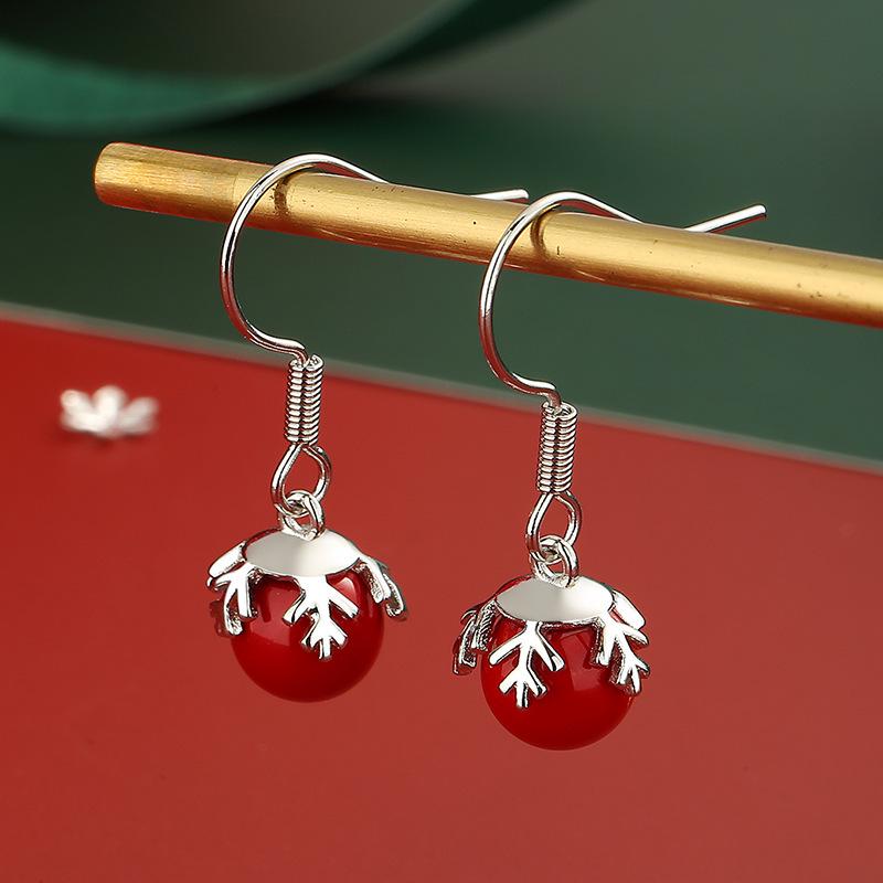 S925 Sterling Silver Reindeer Snowflake Red Earrings - Christmas Series Studs for Women